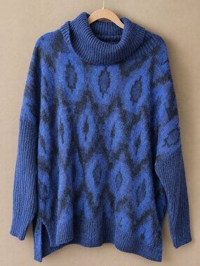 Soft Surroundings 2X Wool Alpaca Cowl Neck Aztec Diamond Print Tunic Sweater